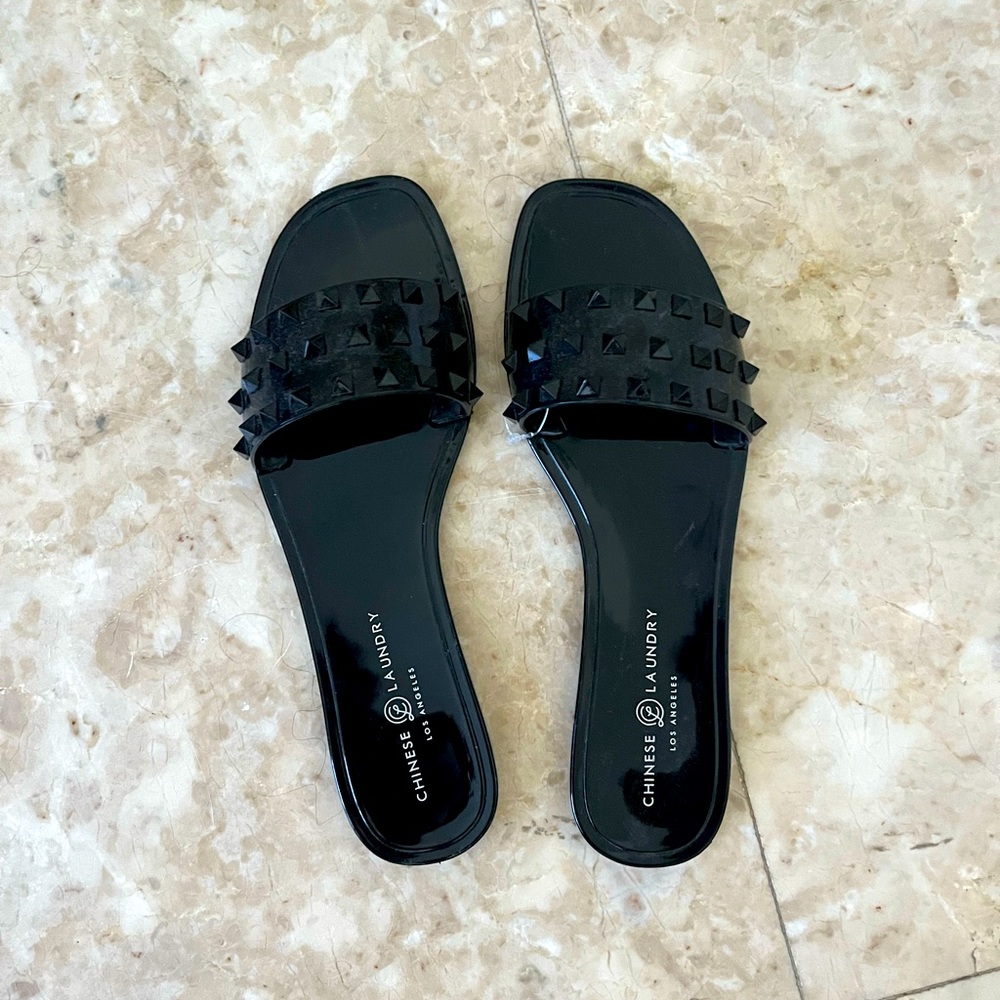 Black studded rubber sandals